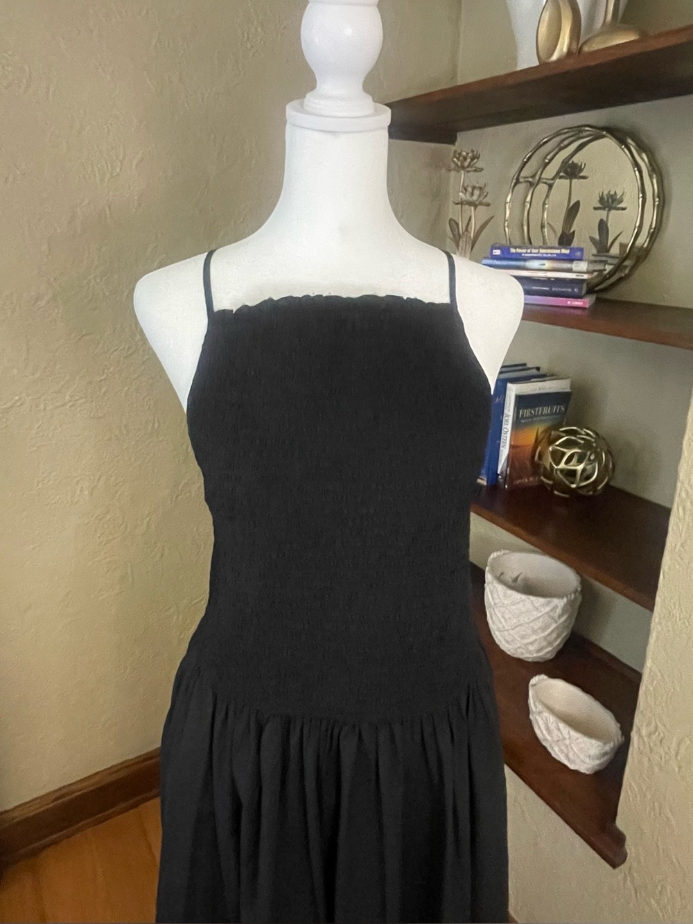 J. Crew Friday Cotton Backless Sundress/ Spaghetti Straps, Black, Sz. Large - Picture 3 of 12